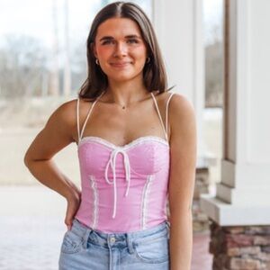 Cotton Candy Pink Bustier Tie Front Crop Top